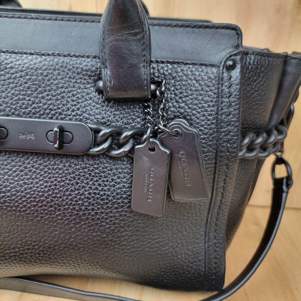 Coach Swagger Carryall Black Pebbled Leather Satchel Crossbody Bag Purse - Picture 5 of 15